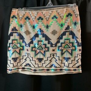 Express Cream XS Mini Sequin Stretch Skirt